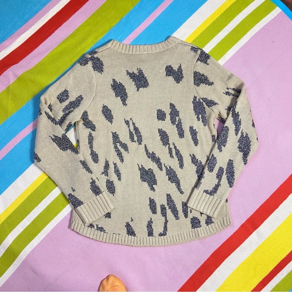 ICHI Womens Golden Silver Animal Print Knit Pullover Jumper Sz Small Oversize - Picture 4 of 8